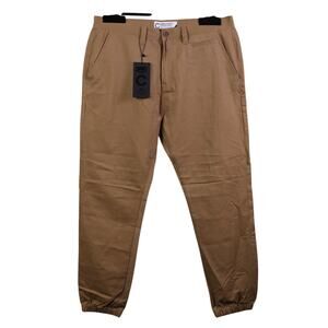 Crooks & Castles Jogger Pants Men 36 Khaki Tan Cotton Twill Tapered Classic NWT